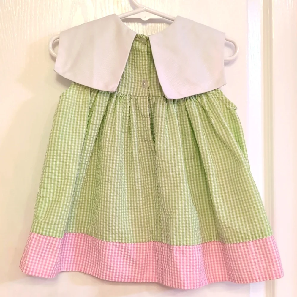 Samara Seersucker Toddler Dress. Flower Butterfly Applique. Size 24 Months